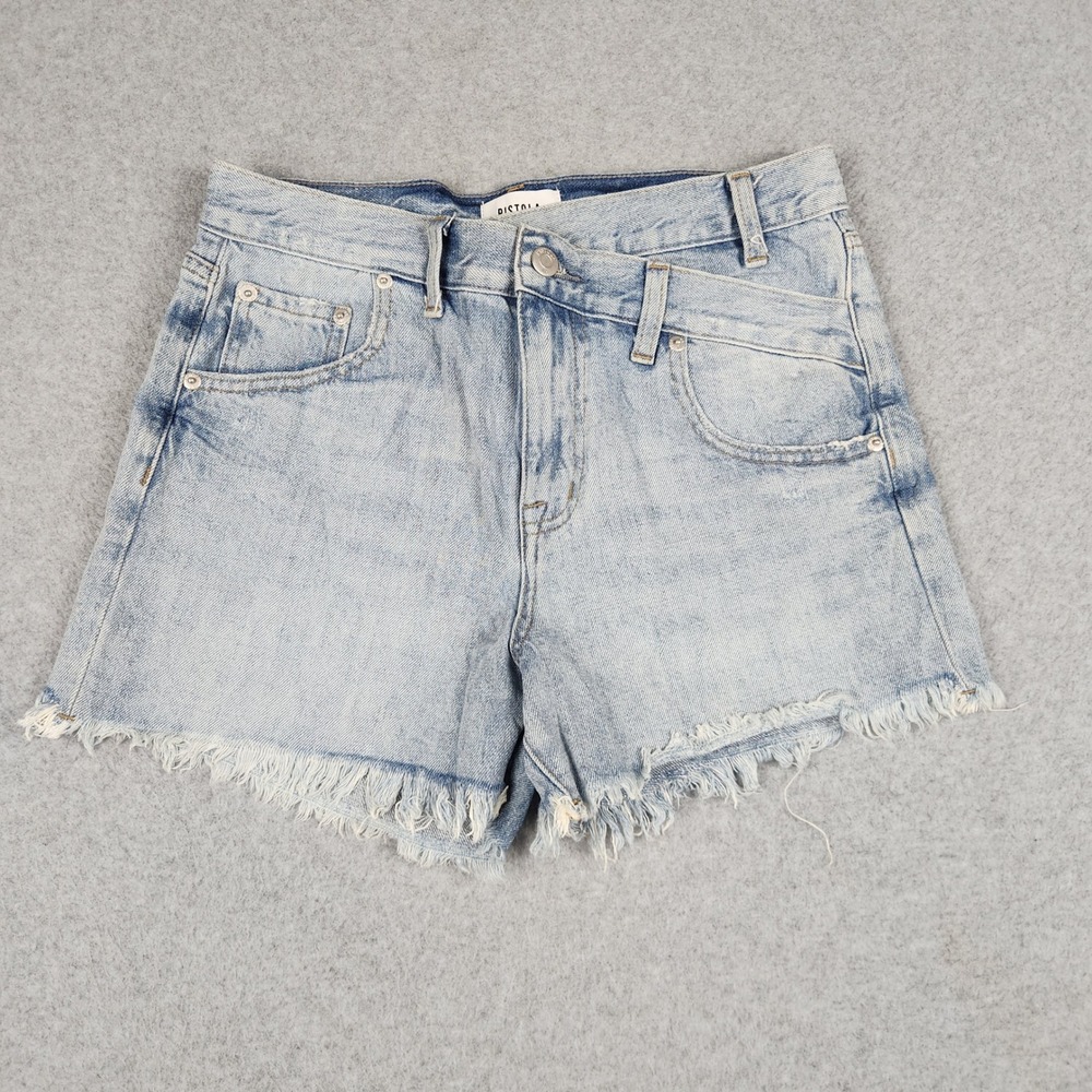 Pistola Denim Cut Off Shorts‎ Womens 25 Blue Crossover Waist High Rise Stretch